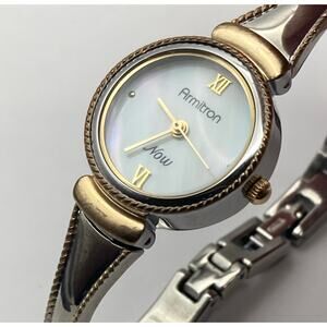 Armitron Now Womens Mother of Pearl Watch 22mm - New Battery Bangle Bracelet 6.5